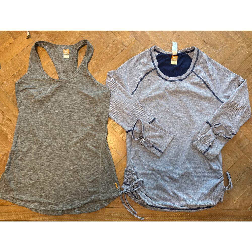 Lucy Tech Size Sm Striped Drawstring Waist Activewear Top Thumbholes & Tank Sm